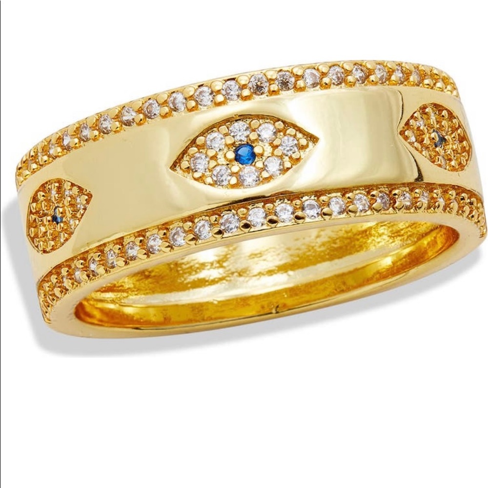 Savvy Cue Jewels 18k yellow gold plated CZ Evil Eye Band Ring